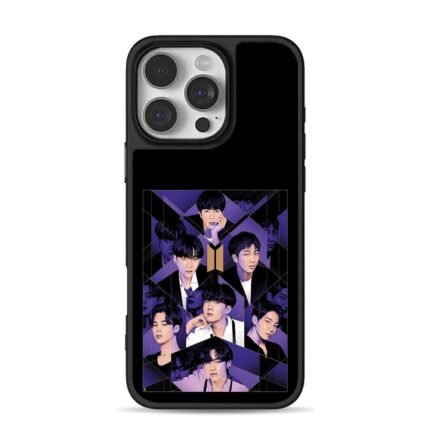 BTS member collage with logo purple iPhone 16 Pro Max Black Case