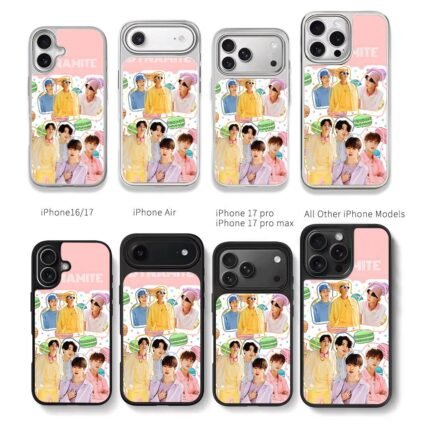 BTS members macaron collage Chris Brown Phone Case Black Electroplated Silver For Iphone 11 To 17