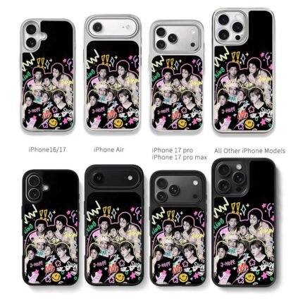 BTS OT7 colorful name graffiti Chris Brown Phone Case Black Electroplated Silver For Iphone 11 To 17