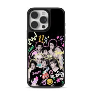 BTS OT7 colorful name graffiti Phone Case for iPhone 11-17 & Samsung Galaxy S24-S26