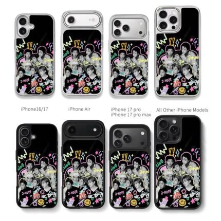 BTS OT7 with colorful doodles Chris Brown Phone Case Black Electroplated Silver For Iphone 11 To 17