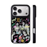 BTS OT7 with colorful doodles iPhone 17 Pro Max Black Case