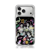 BTS OT7 with colorful doodles iPhone 17 Pro Max Electroplated Silver Case1