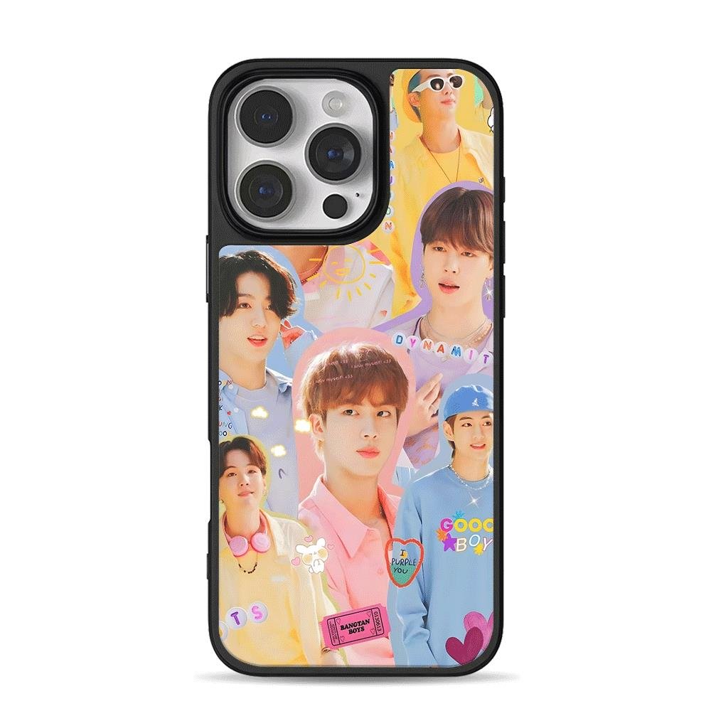 BTS pastel members stickers iPhone 16 Pro Max Black Case BTS pastel members stickers Phone Case for iPhone 11-17 & Samsung Galaxy S24-S26 - Image 1
