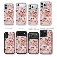 BTS pink group with My Melody Chris Brown Phone Case Black Electroplated Silver For Iphone 11 To 17