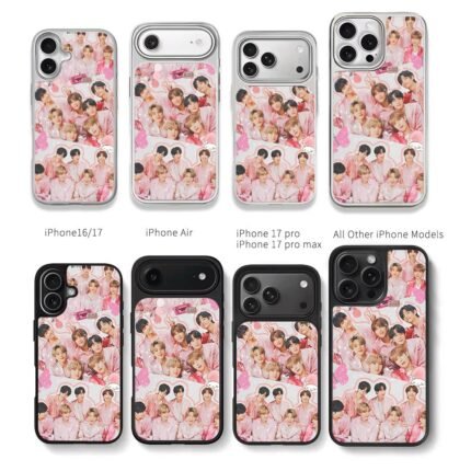 BTS pink group with My Melody Chris Brown Phone Case Black Electroplated Silver For Iphone 11 To 17
