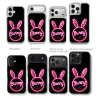Bunny text neon pink glitter bunny Chris Brown Phone Case Black Electroplated Silver For Iphone 11 To 17