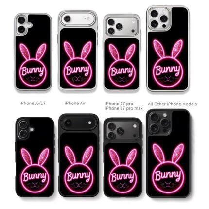 Bunny text neon pink glitter bunny Chris Brown Phone Case Black Electroplated Silver For Iphone 11 To 17