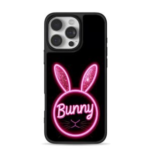 Bunny text neon pink glitter bunny iPhone 16 Pro Max Black Case