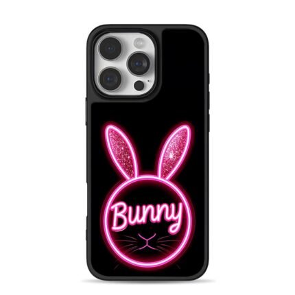 Bunny text neon pink glitter bunny iPhone 16 Pro Max Black Case