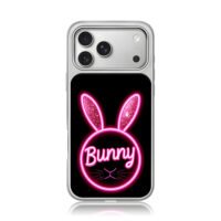 Bunny text neon pink glitter bunny iPhone 17 Pro Max Electroplated Silver Case1