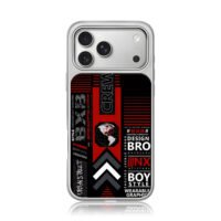 BXB CREW streetwear globe red black iPhone 17 Pro Max Electroplated Silver Case1