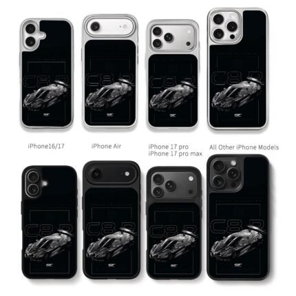 C8R GT black racing car art Chris Brown Phone Case Black Electroplated Silver For Iphone 11 To 17