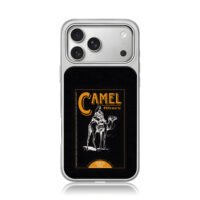 Camel ad with man riding camel iPhone 17 Pro Max Electroplated Silver Case1