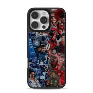 Carlos Sainz F1 racing collage Phone Case for iPhone 11-17 & Samsung Galaxy S24-S26