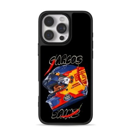Carlos Sainz F1 red helm chili iPhone 16 Pro Max Black Case