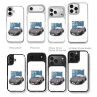 Cartoon grey Porsche 911 classic sport car print Chris Brown Phone Case Black Electroplated Silver For Iphone 11 To 17