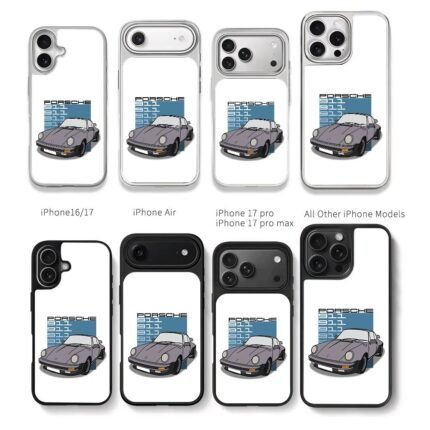 Cartoon grey Porsche 911 classic sport car print Chris Brown Phone Case Black Electroplated Silver For Iphone 11 To 17