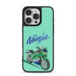 Cartoon Kawasaki Ninja bike on mint Phone Case for iPhone 11-17 & Samsung Galaxy S24-S26