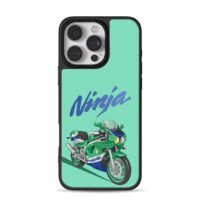 Cartoon Kawasaki Ninja bike on mint Phone Case for iPhone 11-17 & Samsung Galaxy S24-S26