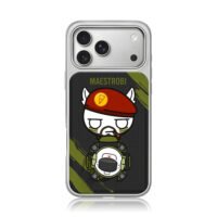 Cartoon Maestrobi bear smoking camo iPhone 17 Pro Max Electroplated Silver Case1