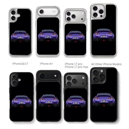 Cartoon purple Nissan GTR rear Chris Brown Phone Case Black Electroplated Silver For Iphone 11 To 17