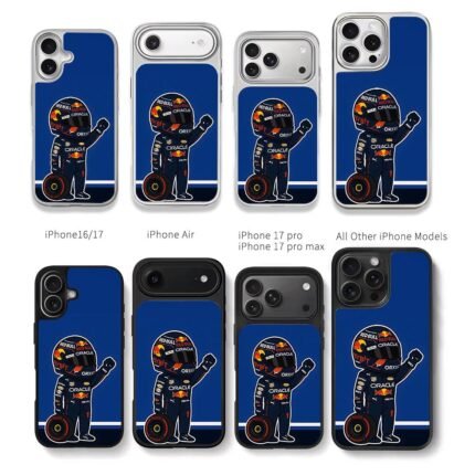Cartoon Red Bull F1 racer tyre Chris Brown Phone Case Black Electroplated Silver For Iphone 11 To 17