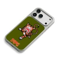Cartoon tiger Bapey olivegreen iPhone 17 Pro Max Electroplated Silver Case2