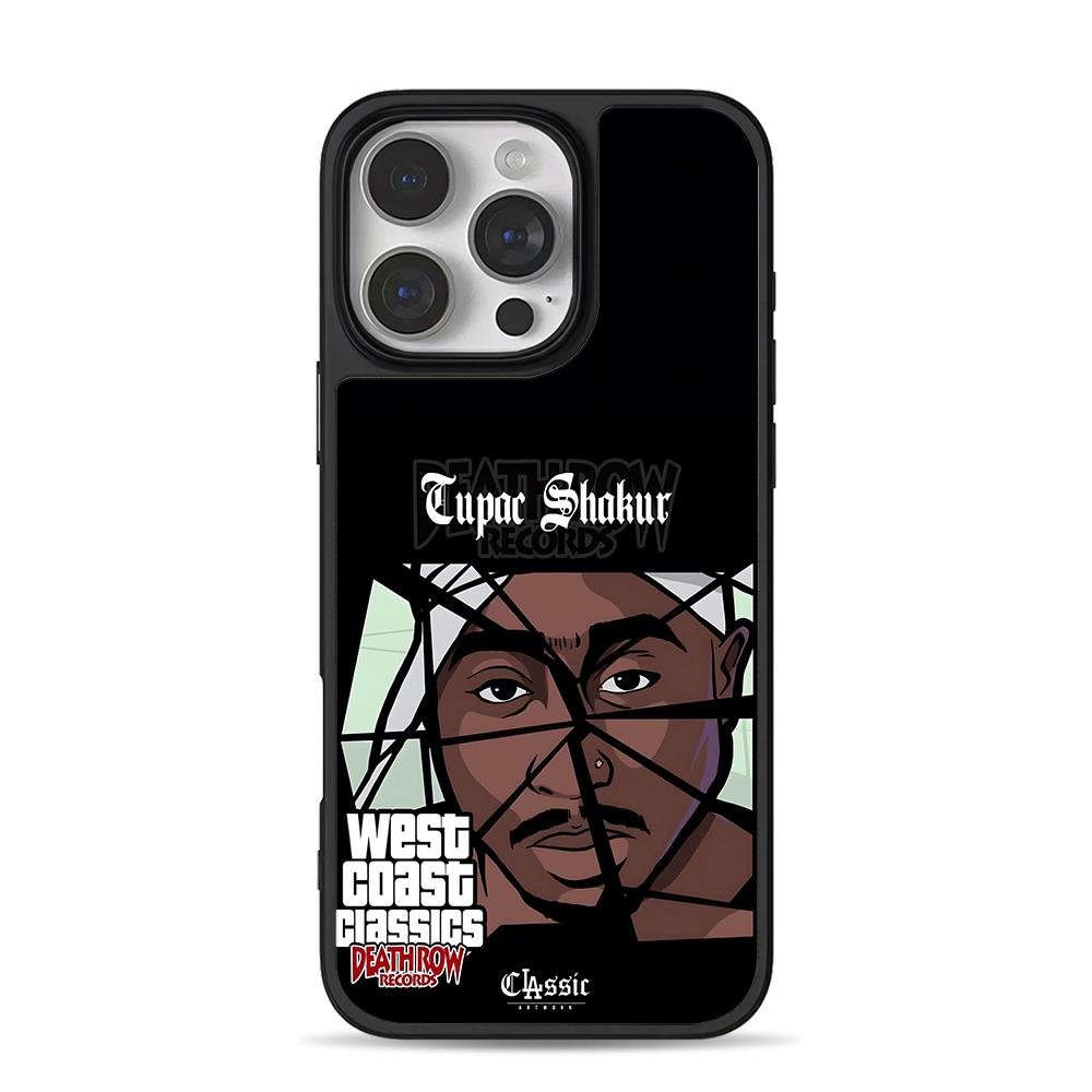 Cartoon Tupac Death Row Records iPhone 16 Pro Max Black Case Cartoon Tupac Death Row Records Phone Case for iPhone 11-17 & Samsung Galaxy S24-S26 - Image 1