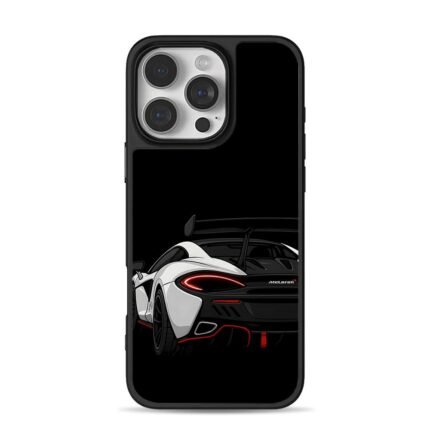 Cartoon white McLaren rear art iPhone 16 Pro Max Black Case
