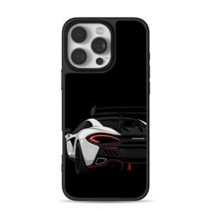 Cartoon white McLaren rear art Phone Case for iPhone 11-17 & Samsung Galaxy S24-S26