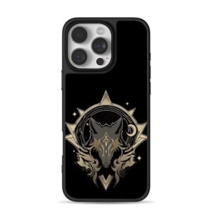 Celestial gold wolf moon stars Phone Case for iPhone 11-17 & Samsung Galaxy S24-S26