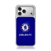 Chelsea FC logo blue backdrop iPhone 17 Pro Max Electroplated Silver Case1