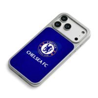 Chelsea FC logo blue backdrop iPhone 17 Pro Max Electroplated Silver Case2