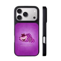 Cheshire Cat Alice purple quote art iPhone 17 Pro Max Black Case