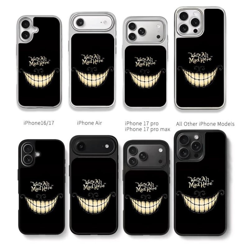 Cheshire Cat Were All Mad Here Chris Brown Phone Case Black Electroplated Silver For Iphone 11 To 17