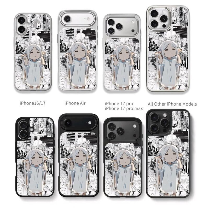 Chibi Frieren Sousou manga collage Chris Brown Phone Case Black Electroplated Silver For Iphone 11 To 17