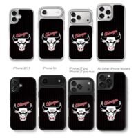 Chicago Bulls logo red script stripes Chris Brown Phone Case Black Electroplated Silver For Iphone 11 To 17