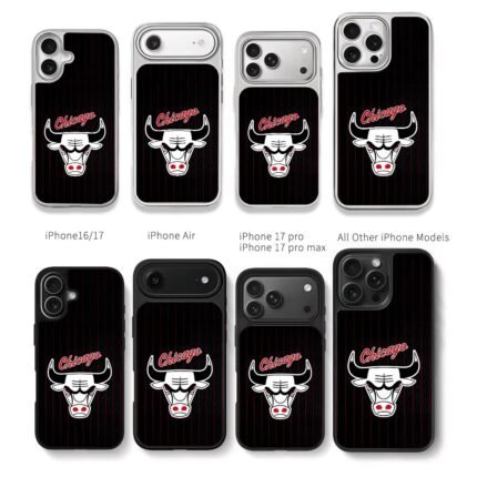 Chicago Bulls logo red script stripes Chris Brown Phone Case Black Electroplated Silver For Iphone 11 To 17