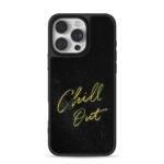 Chill Out on dark starry background iPhone 16 Pro Max Black Case