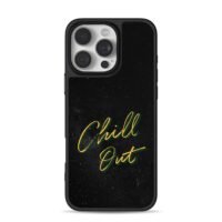 Chill Out on dark starry background iPhone 16 Pro Max Black Case