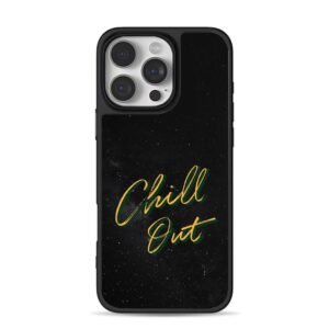 Chill Out on dark starry background iPhone 16 Pro Max Black Case