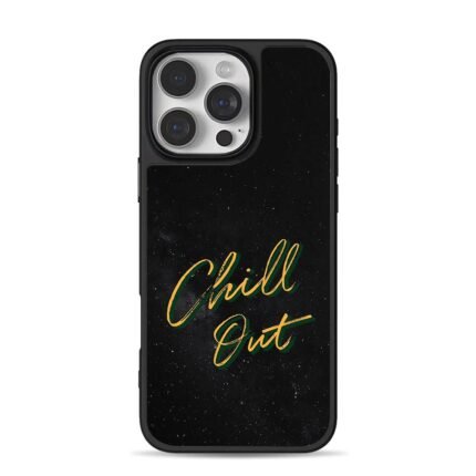 Chill Out on dark starry background iPhone 16 Pro Max Black Case