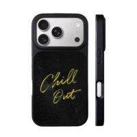 Chill Out on dark starry background iPhone 17 Pro Max Black Case