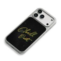 Chill Out on dark starry background iPhone 17 Pro Max Electroplated Silver Case2