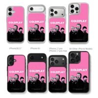 Coldplay pink glitch band art Chris Brown Phone Case Black Electroplated Silver For Iphone 11 To 17