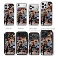 Collage of Bad Bunny photos Chris Brown Phone Case Black Electroplated Silver For Iphone 11 To 17