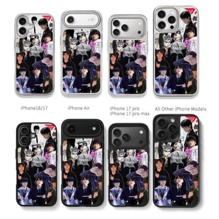 Collage of Faker T1 with chibi Chris Brown Phone Case Black Electroplated Silver For Iphone 11 To 17