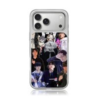 Collage of Faker T1 with chibi iPhone 17 Pro Max Electroplated Silver Case1