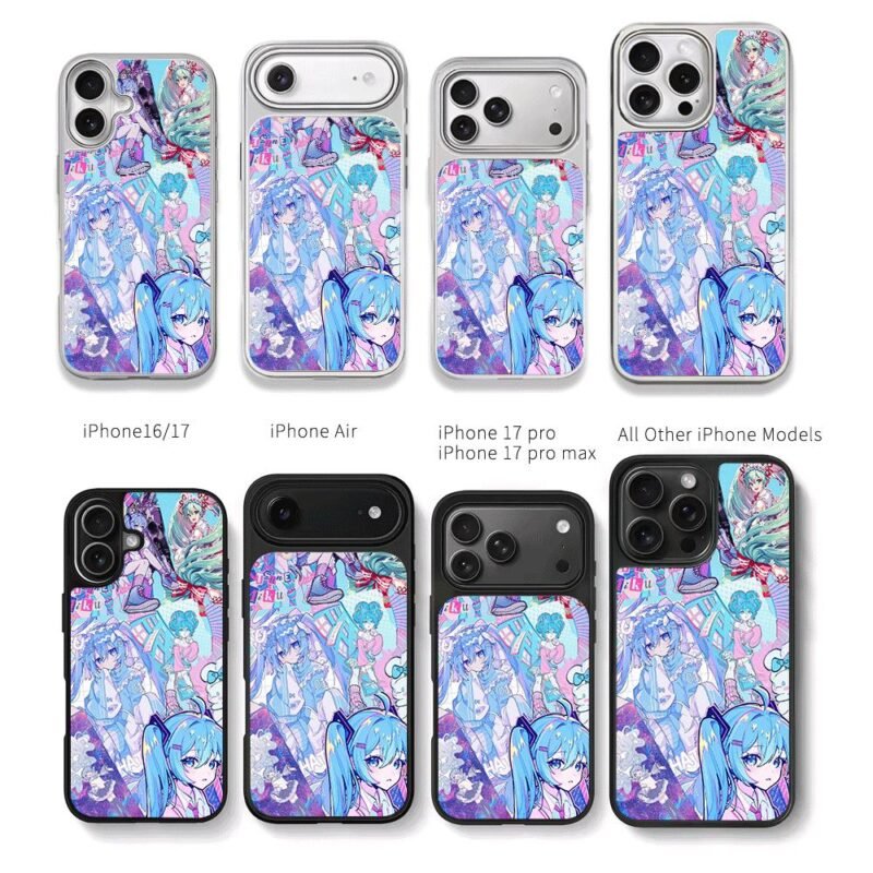 Collage of Hatsune Miku anime art Chris Brown Phone Case Black Electroplated Silver For Iphone 11 To 17